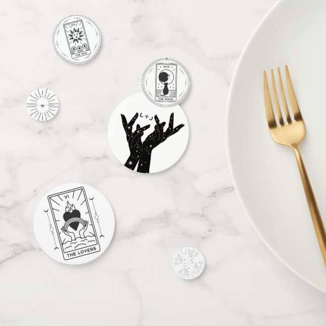 Tarot Cards | Bridal Shower | Wedding | Modern B+W Confetti (Group)