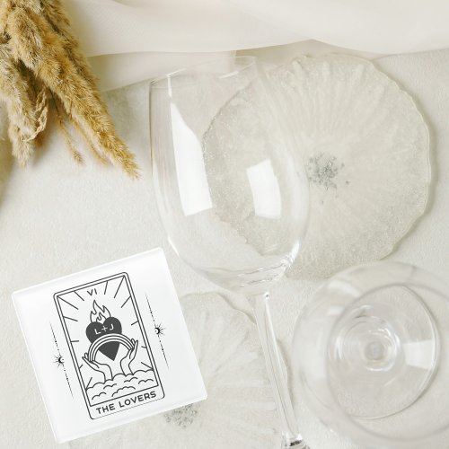 Tarot Cards  Bridal Shower  Wedding  Modern BW Glass Coaster