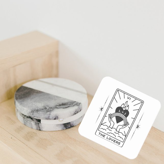 Tarot Cards | Bridal Shower | Wedding | Modern B+W Square Paper Coaster (Creator Uploaded)