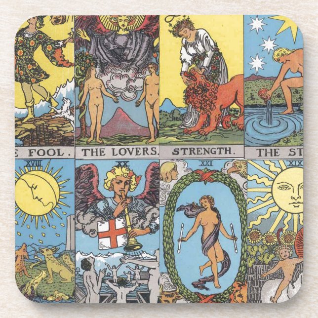 Tarot Cards Collage Beverage Coaster (Front)