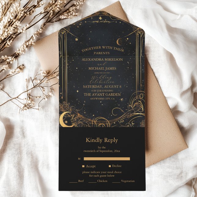Tarot Celestial Wedding Sun Moon Stars Gold All In One Invitation (Creator Uploaded)