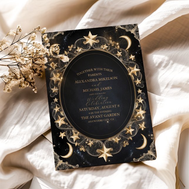 Tarot Celestial Wedding Sun Moon Stars Gold Invitation (Creator Uploaded)