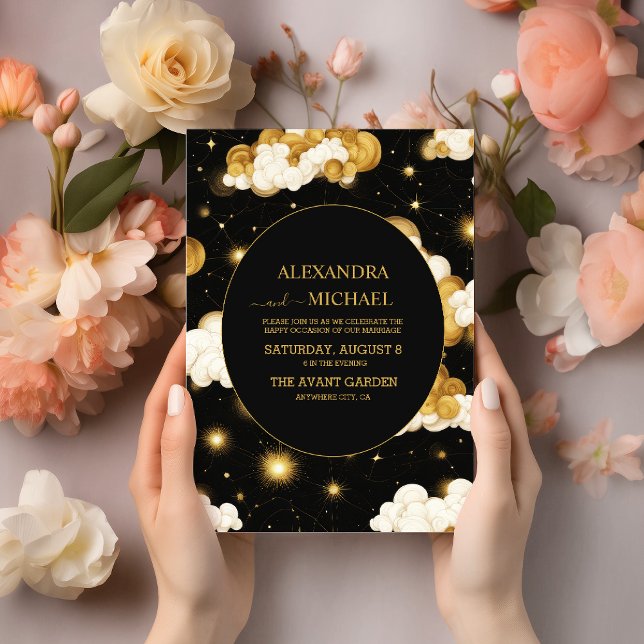 Tarot Celestial Wedding Sun Moon Stars Gold Invitation (Creator Uploaded)