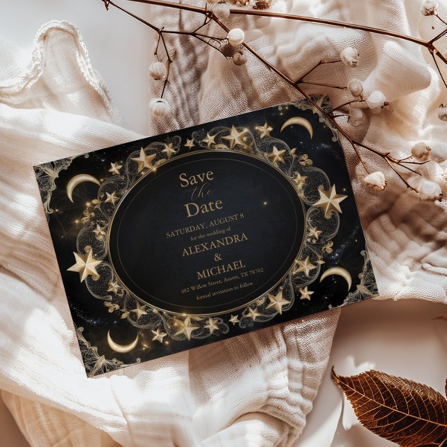 Tarot Celestial Wedding Sun Moon Stars Gold Save The Date (Creator Uploaded)