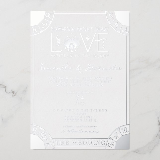 Tarot Celestial Wedding Zodiac Signs Evil Eye Moon Foil Invitation (Front)