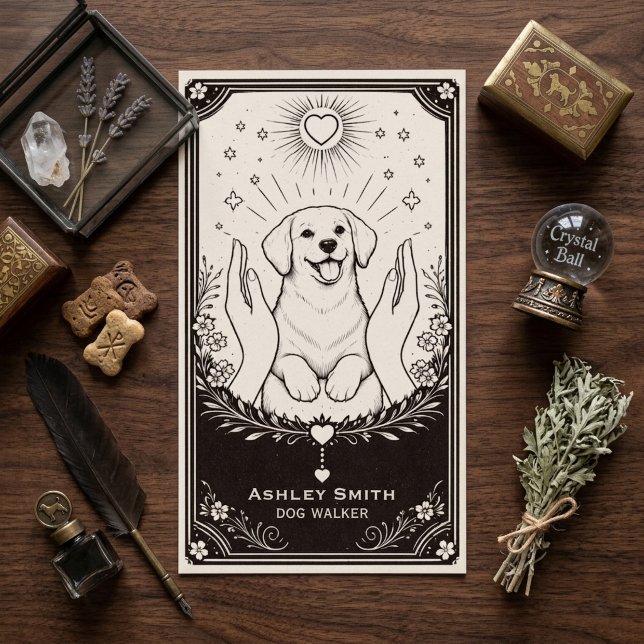 Tarot Dog Walker Boho Mistycal Puppy Business Card (Creator Uploaded)