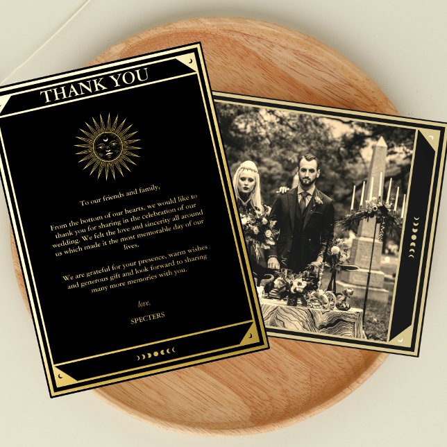 Tarot Elegant Thank you Black Gold Foil Photo Foil Invitation (Creator Uploaded)