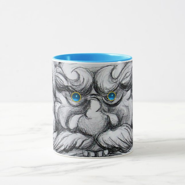 TAROT, FANTASY GROTESQUE MASK Black White Blue Mug (Center)