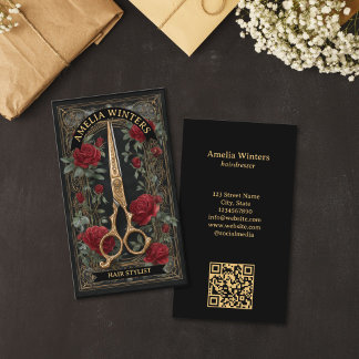 Tarot Goth Vintage Hair Stylist Gold Scissors Business Card