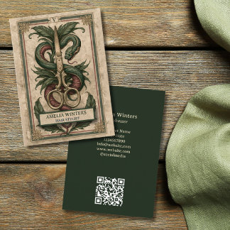 Tarot Goth Vintage Hair Stylist Gold Scissors Business Card