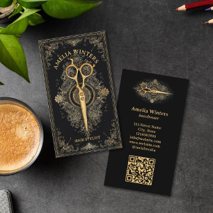 Tarot Goth Vintage Hair Stylist Gold Scissors Business Card