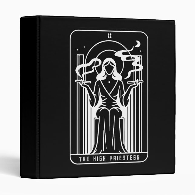 Tarot High Priestess Female Weed Smoking Occult 3 Ring Binder (Front/Spine)