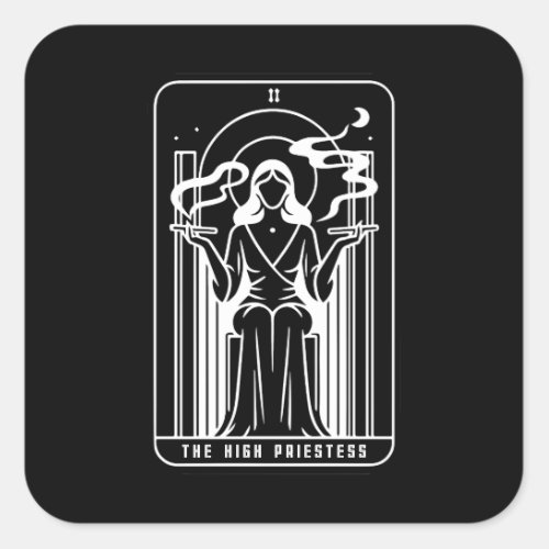 Tarot High Priestess Female Weed Smoking Occult Square Sticker