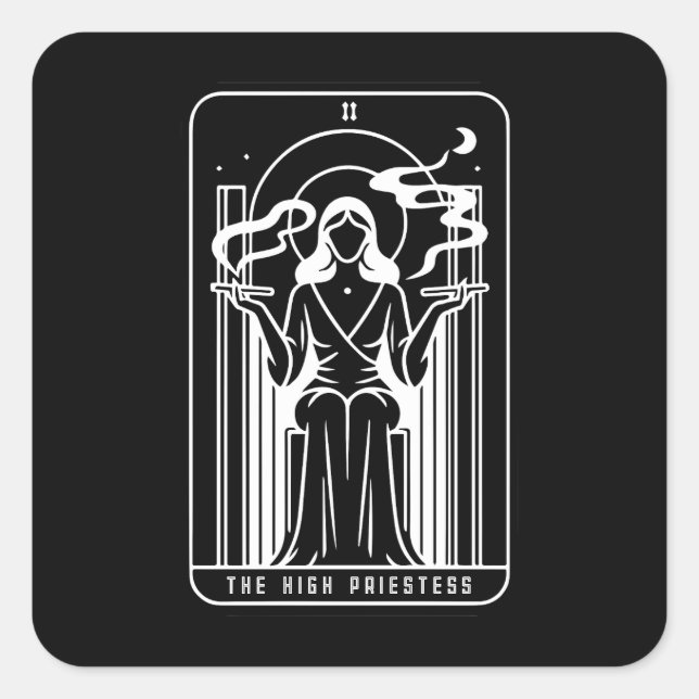 Tarot High Priestess Female Weed Smoking Occult Square Sticker (Front)