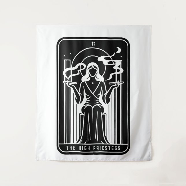 Tarot High Priestess Female Weed Smoking Occult Tapestry (Front)