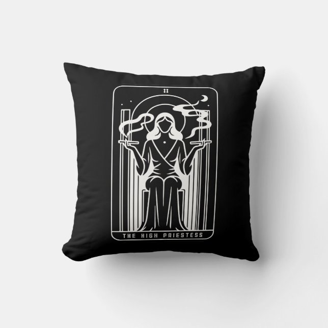 Tarot High Priestess Female Weed Smoking Occult Throw Pillow (Front)