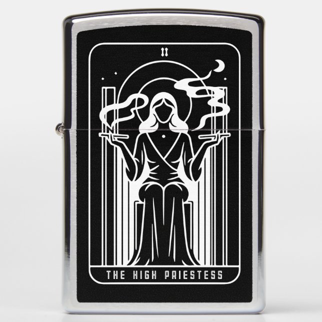 Tarot High Priestess Female Weed Smoking Occult Zippo Lighter (Front)