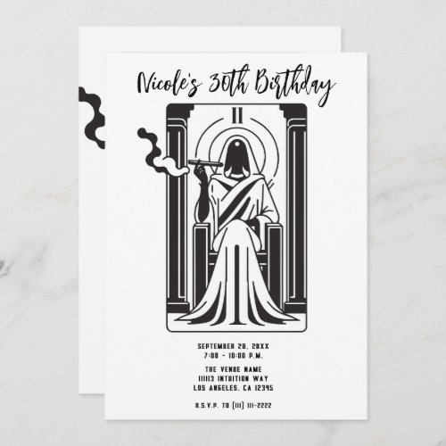 Tarot High Priestess Weed Smoking Occult Invitation