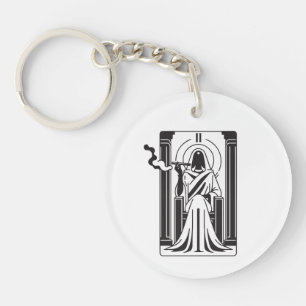Tarot High Priestess Weed Smoking Occult Keychain