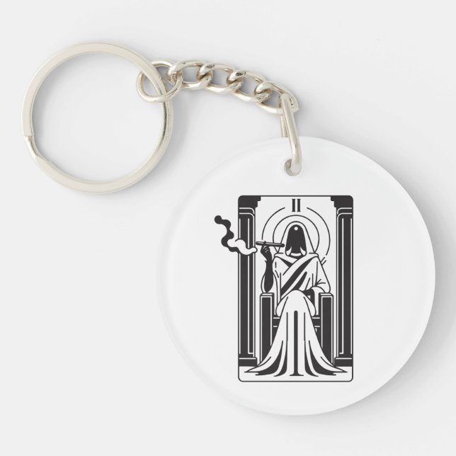 Tarot High Priestess Weed Smoking Occult Keychain (Front)