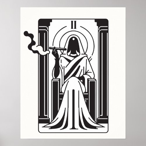 Tarot High Priestess Weed Smoking Occult Poster