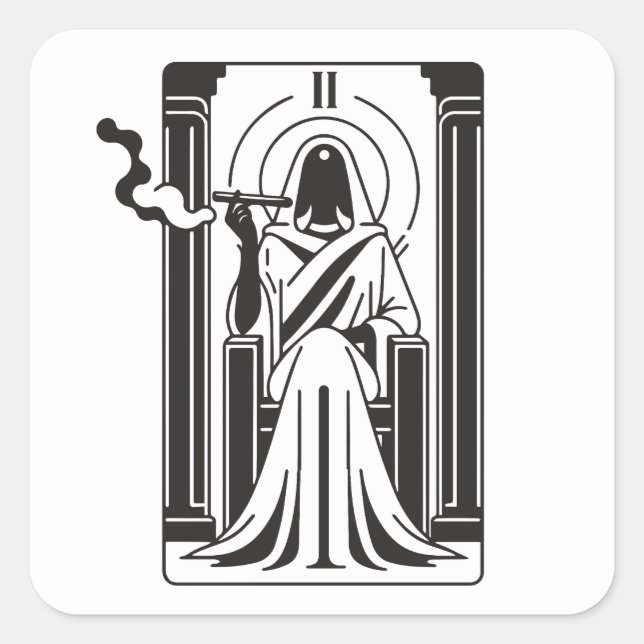 Tarot High Priestess Weed Smoking Occult Square Sticker (Front)