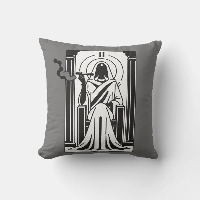 Tarot High Priestess Weed Smoking Occult Throw Pillow (Front)
