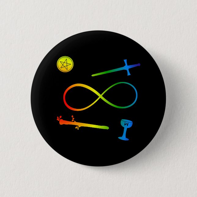 Tarot Lemniscate: The Magician & Elements Rainbow Button (Front)