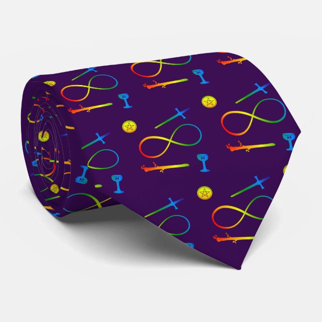 Tarot Lemniscate: The Magician & Elements Rainbow Neck Tie (Rolled)