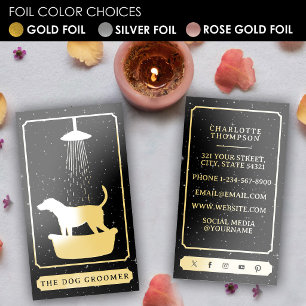Tarot Logo Dog Grooming Pet Groomer Gold Foil Business Cards