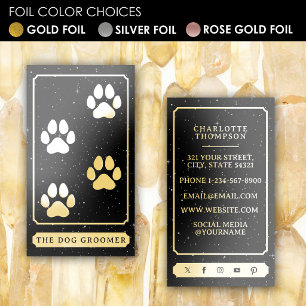 Tarot Logo Dog Grooming Service Black Gold Foil Business Cards