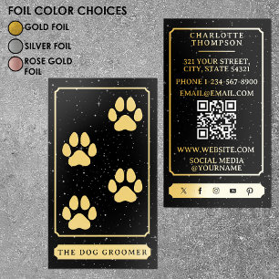 Tarot Logo Dog Grooming Service Black Gold Foil Business Cards