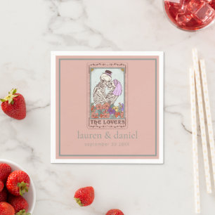 Tarot Lovers Skeleton Names Date Wedding Napkins