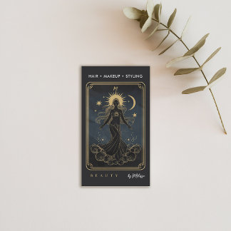 Tarot Moon Water Goddess Modern Elegant Black Gold Business Card