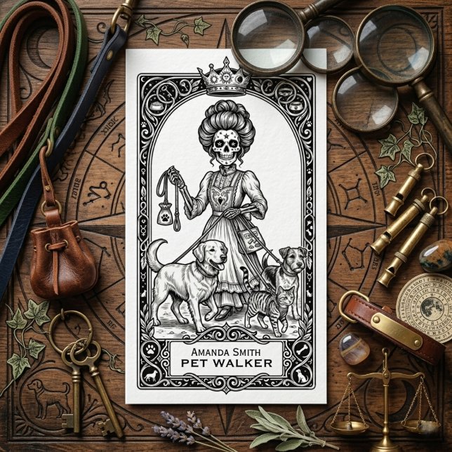 Tarot Mystical Boho Skull Pet Walker Business Card (Creator Uploaded)