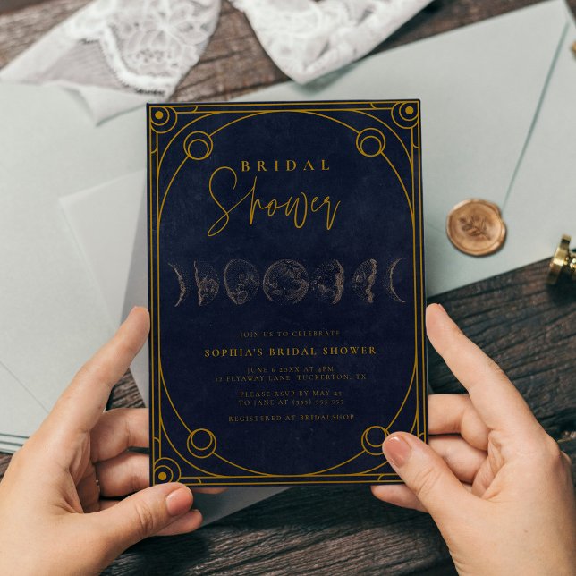 Tarot Navy Blue & Gold Celestial Bridal Shower Invitation (Creator Uploaded)
