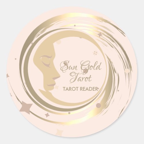 Tarot Reader Gold Stars Moon Celestial horoscope Classic Round Sticker