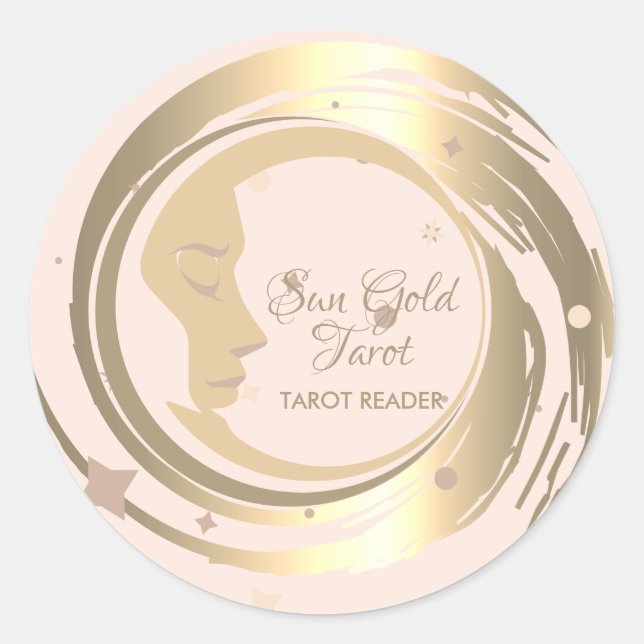 Tarot Reader Gold Stars Moon Celestial horoscope Classic Round Sticker (Front)