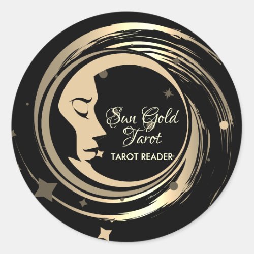 Tarot Reader Gold Stars Moon Classic Round Sticker