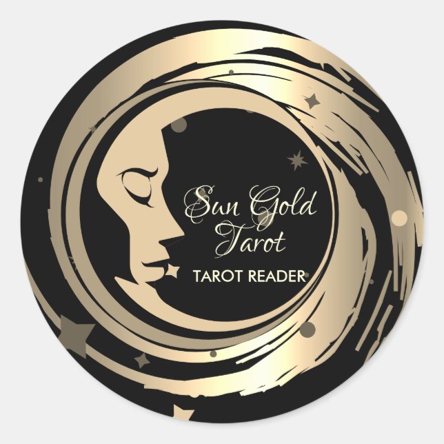 Tarot Reader Gold Stars Moon Classic Round Sticker (Front)