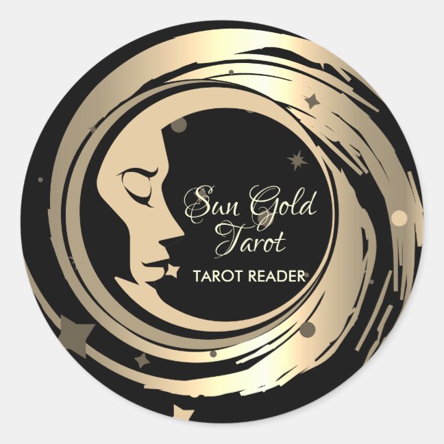 Tarot Reader Gold Stars Moon Classic Round Sticker