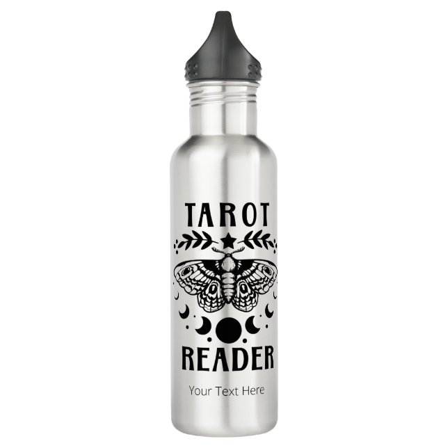Tarot Reader Moon Phase Galaxy Stars Moth leaves Stainless Steel Water Bottle (Left)
