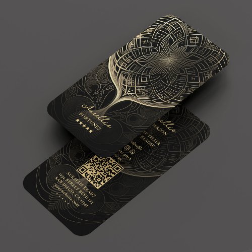 Tarot Reader Psychic Elegant Black Gold Mandala  Business Card