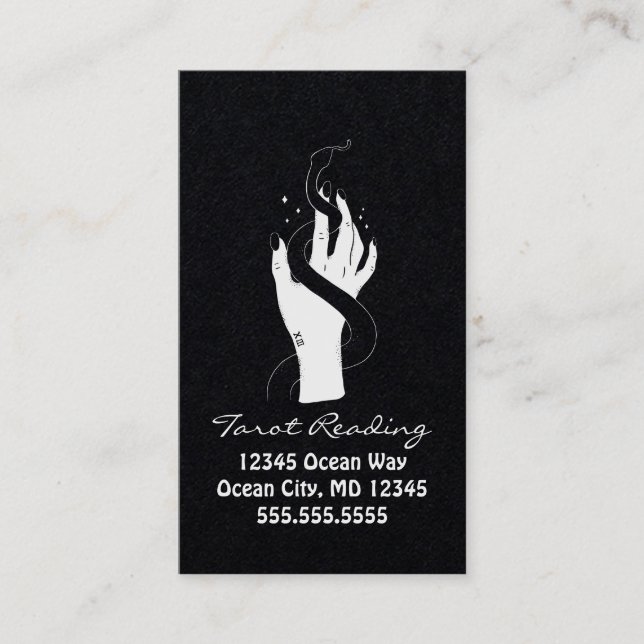 Tarot Reading Black and White Hand and Snake Business Card (Front)