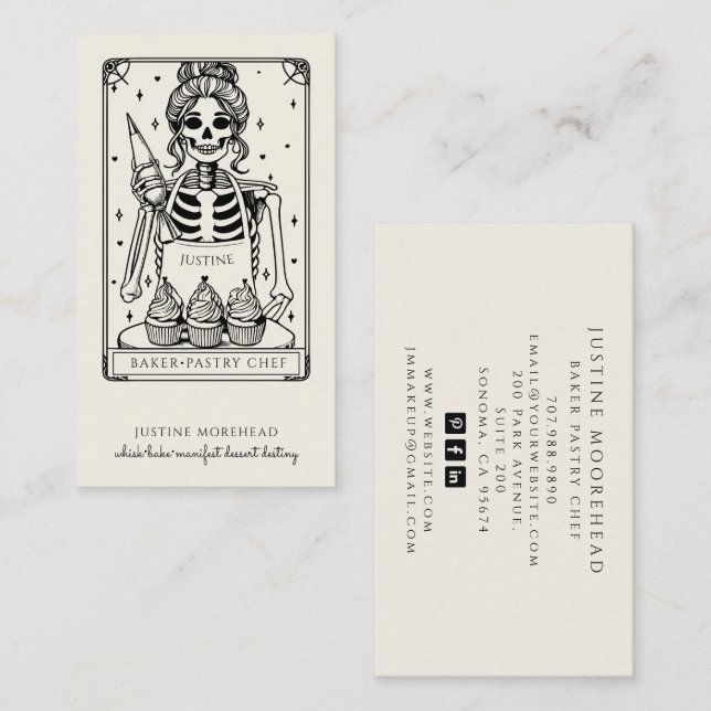 Tarot Skeleton Baker Whisk Cupcake Cream Business Card (Front/Back)
