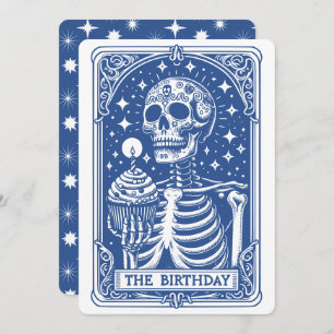 Tarot Skeleton Blue Birthday Invitation