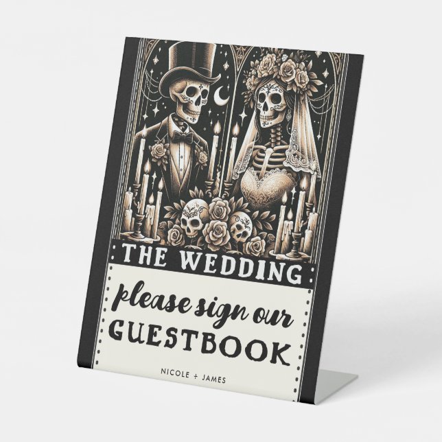Tarot Skeletons Bride Groom Wedding Guestbook Sign (Front)
