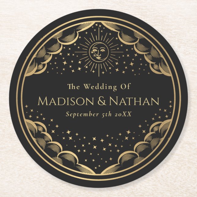 Tarot Sun and Moon Wedding Classic Round Paper Coaster (Front)