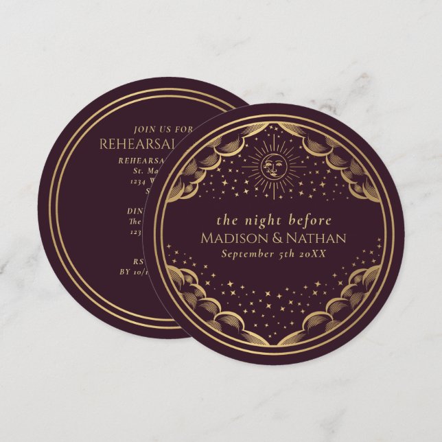 Tarot Sun and Moon Wedding Rehearsal Dinner Invitation (Front/Back)