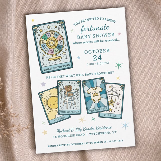 Tarot Wheel of Fortune Gender Reveal Baby Shower Invitation (Creator Uploaded)